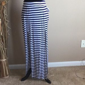 Blue/White maxi front slits skirt size L